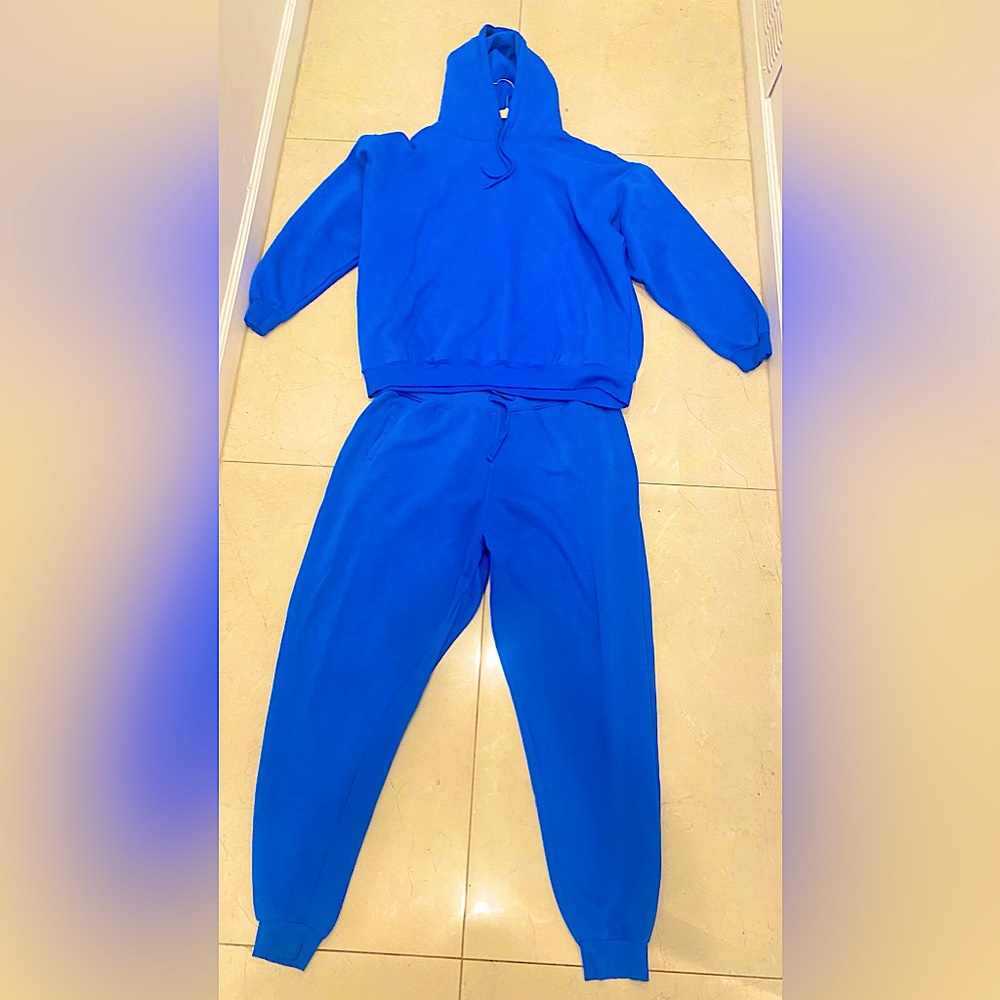 New 2 Piece All Blue Long Sleeved Hoodie And Sweat Pants Set 3XL